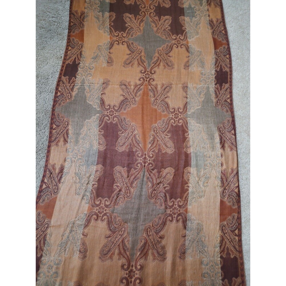 NWT Fraas women's scarf 27 x 74.5" brown earth tones damask acrylic/viscose